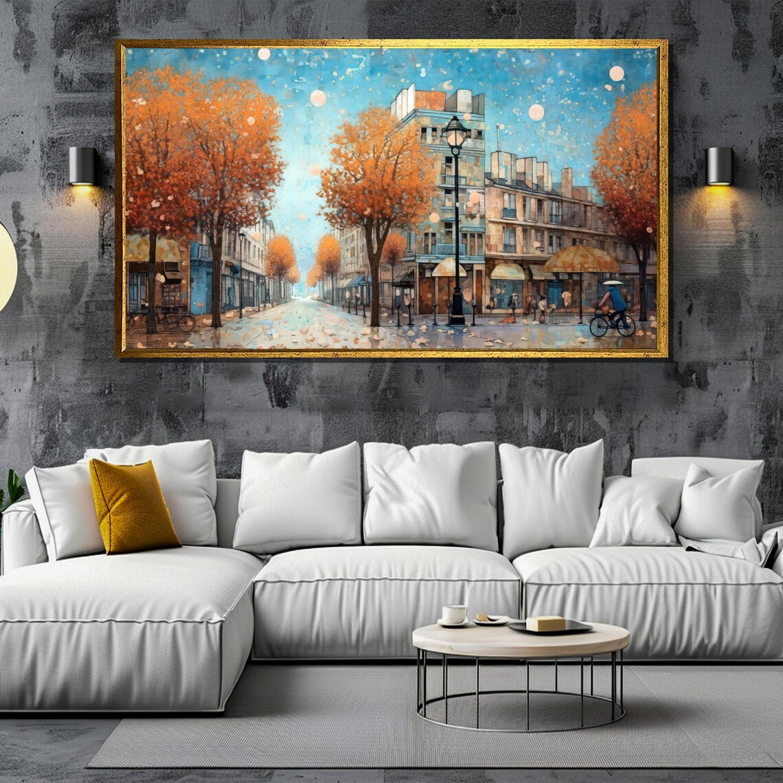 Parisian Autumn Street Orange Trees Bicycle Cityscape Poster - Image 5