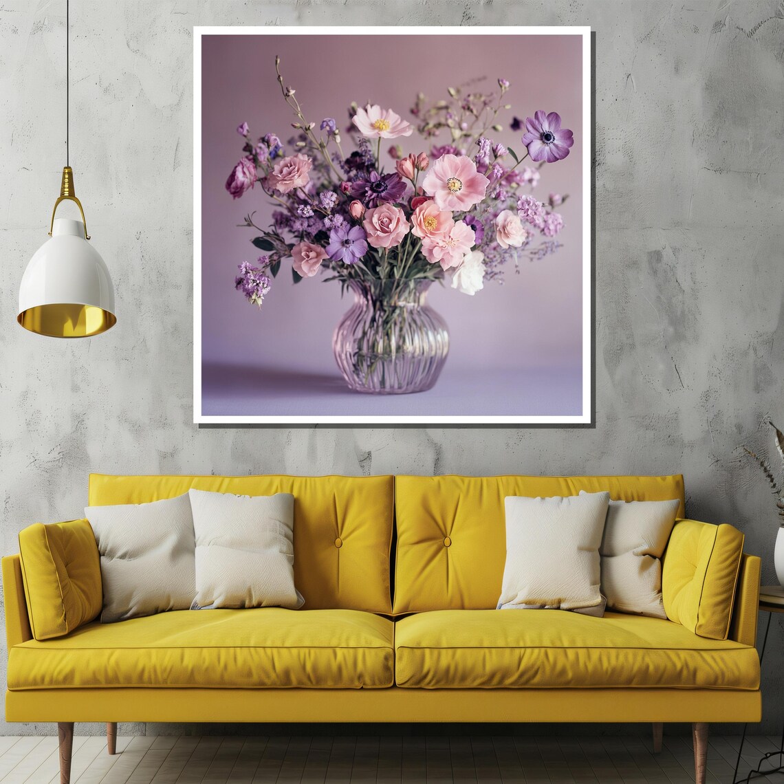 Purple and Pink Wildflower Bouquet in Clear Glass Vase Art Poster - Image 2
