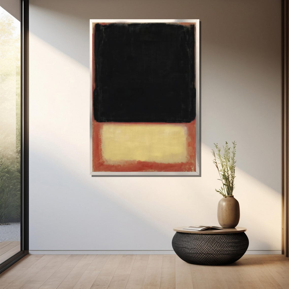 Bold Black Over Warm Ivory Abstract Color Field Painting Poster - Image 3