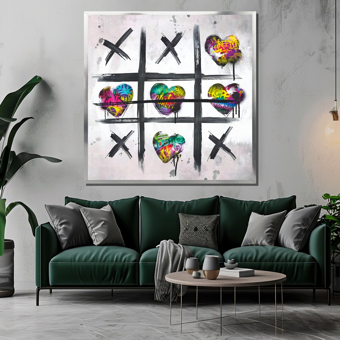 Graffiti Tic Tac Toe with Hearts Winning Grid Street Art Poster - Image 3