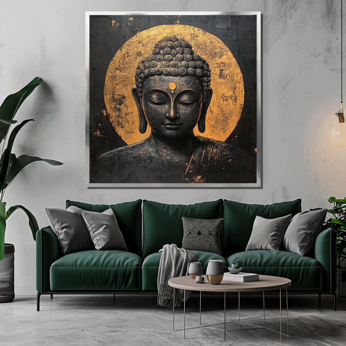Serene Black and Gold Buddha with Radiant Golden Halo Poster - Image 3