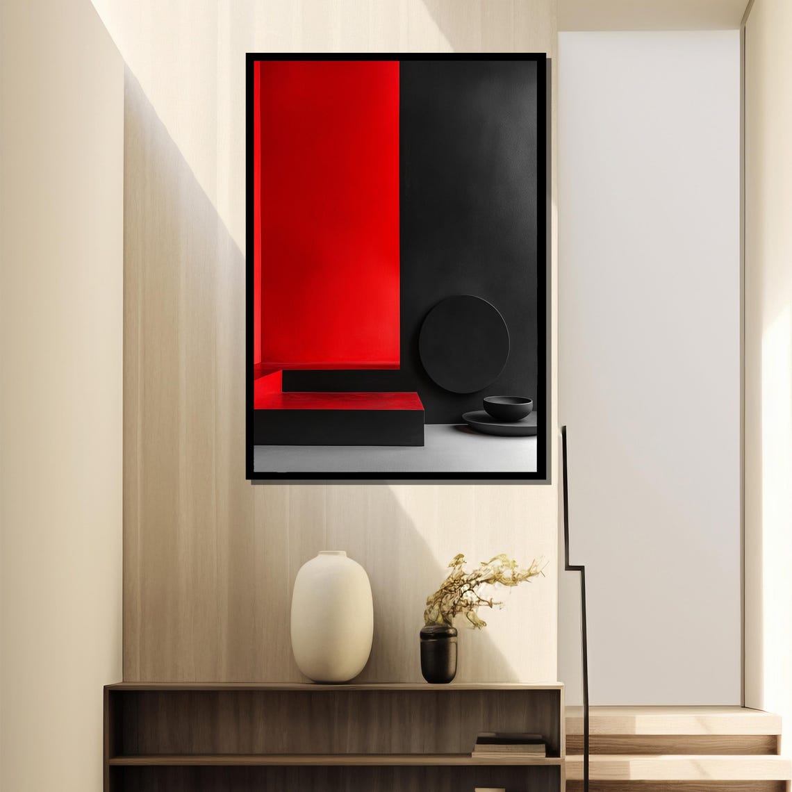 Red And Black Minimalist Geometric Shapes Modern Abstract Poster - Image 4