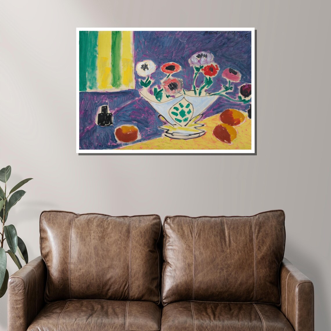 Fauvist Floral Still Life Anemones in Bowl with Fruit Poster - Image 2