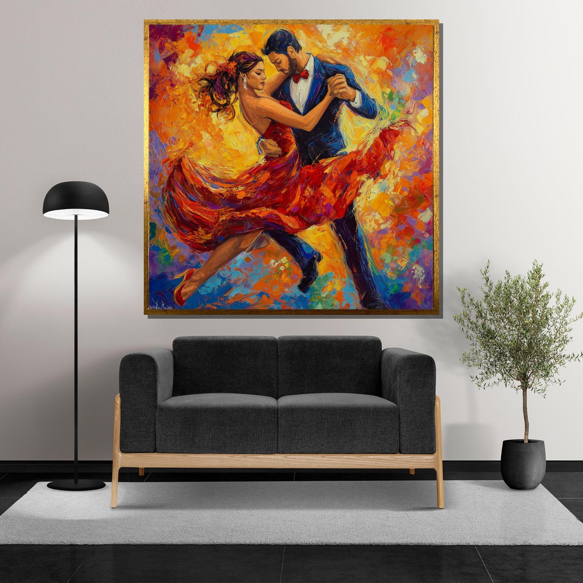 Passionate Salsa Dance Couple in Fiery Red Impressionist Poster - Image 5
