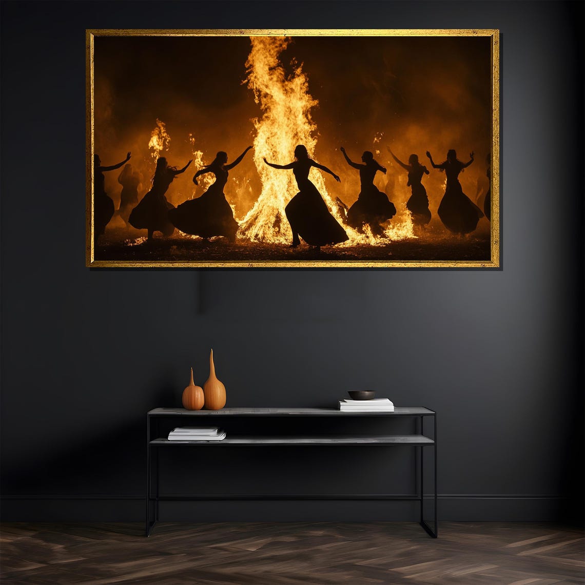 Fiery Bonfire Dancers Silhouette Night Celebration Wall Poster - Image 5