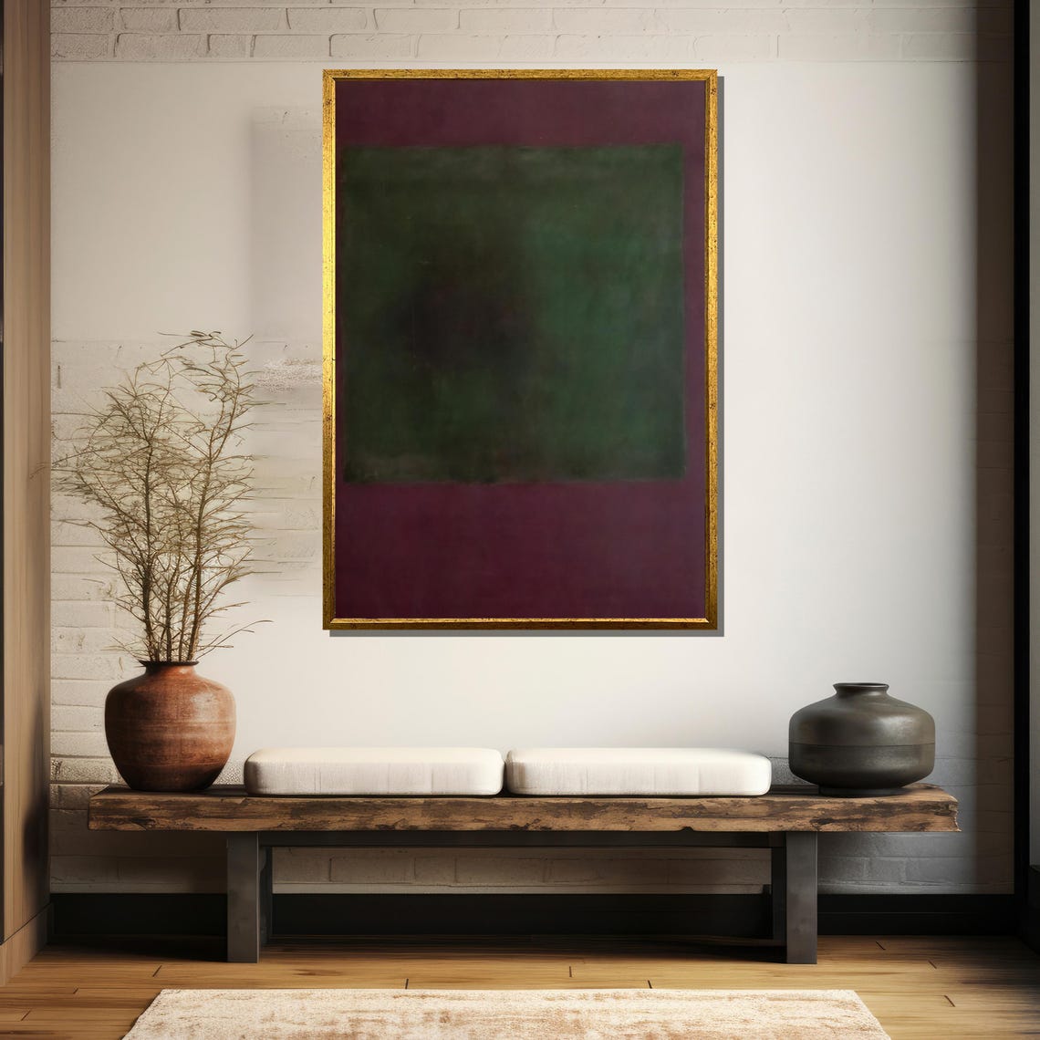 Deep Forest Green On Rich Maroon Abstract Color Field Poster - Image 5