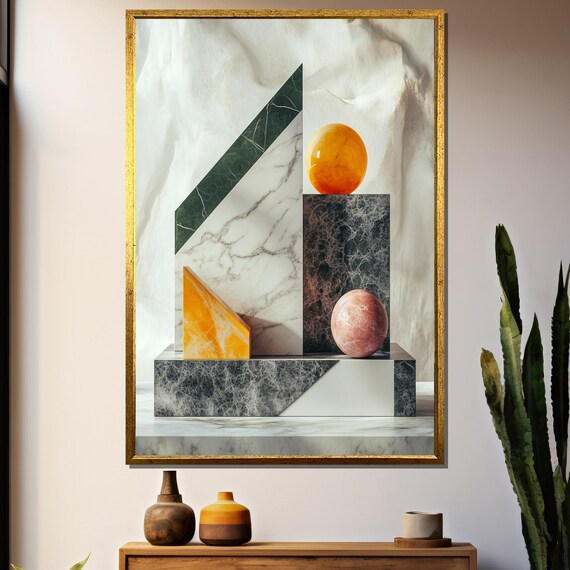 Luxury Geometric Marble Painting Modern Abstract Wall Art In Green Whitw And Gold Elegant Home Decor Unique Gift For Art Collectors