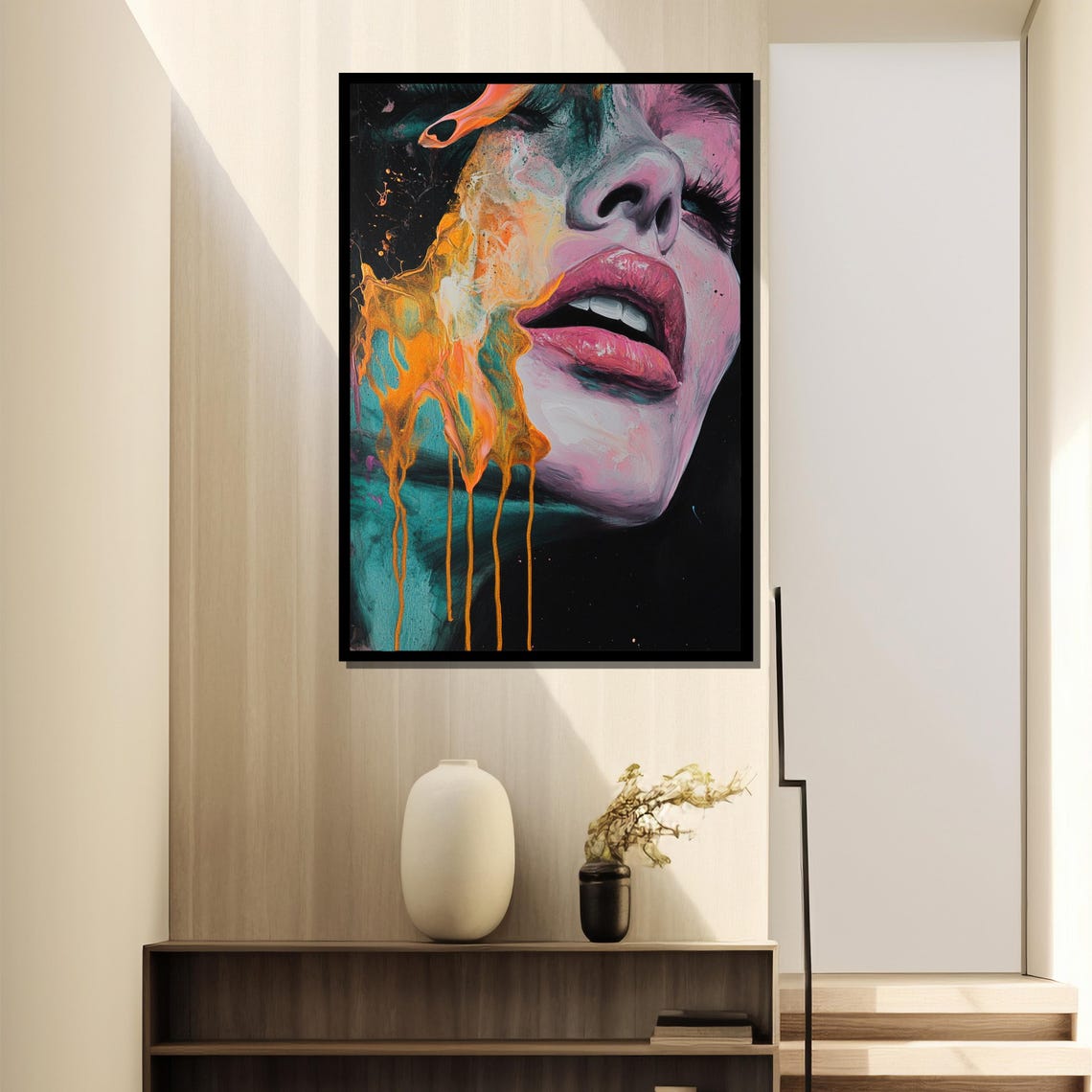 Surreal Melting Woman Face With Pink Lips Dripping Paint Poster - Image 4