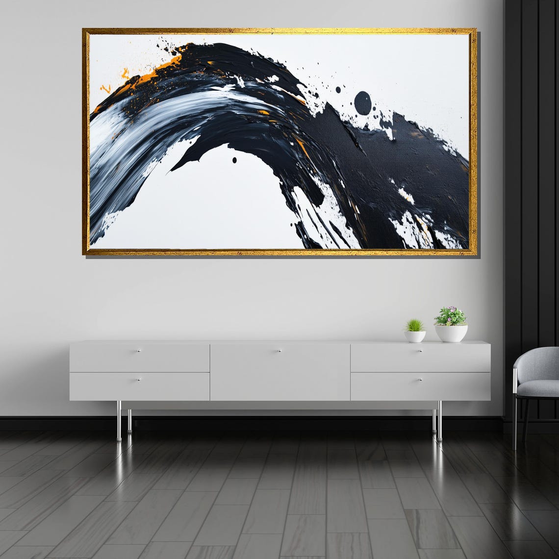 Bold Black Brushstroke Wave With Orange Minimalist Art Poster - Image 5