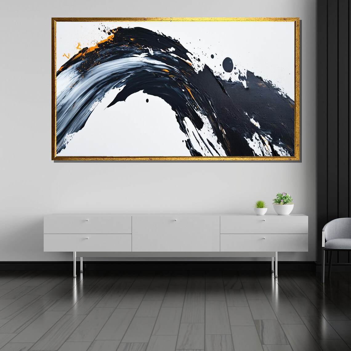 Minimalist Brushstroke Painting Bold Black And White Art Gift For Modern Wall Decor - Image 5