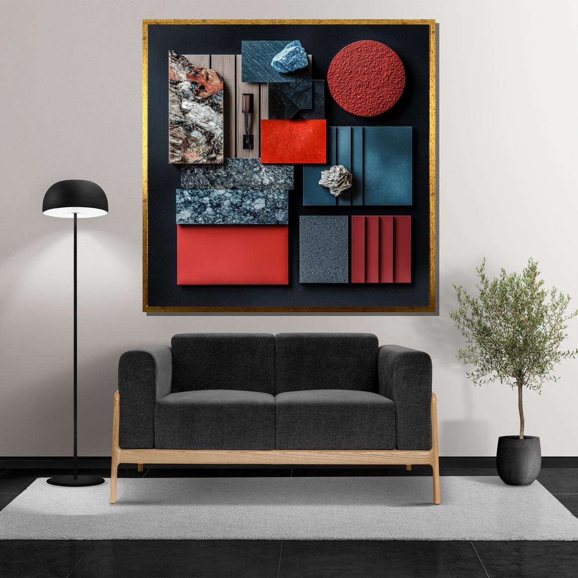 Modern Abstract Geometric Painting Bold Wall Art In Red And Blue Contemporary Home Decor Unique Gift For Art Enthusiasts - Image 5