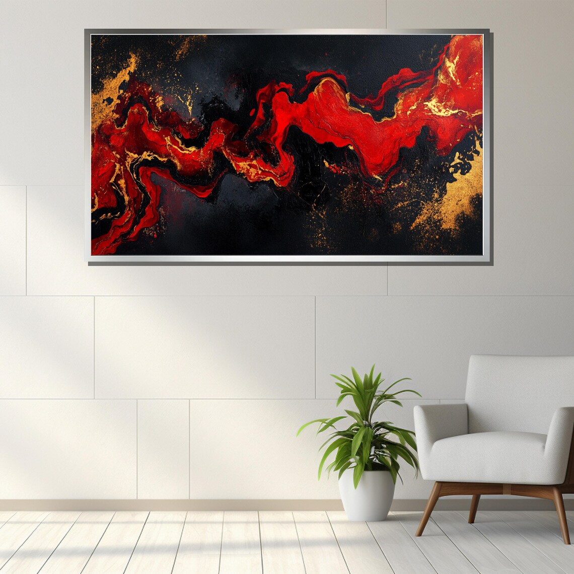 Elegant Red And Gold Abstract Painting, Modern Art Print - Image 3