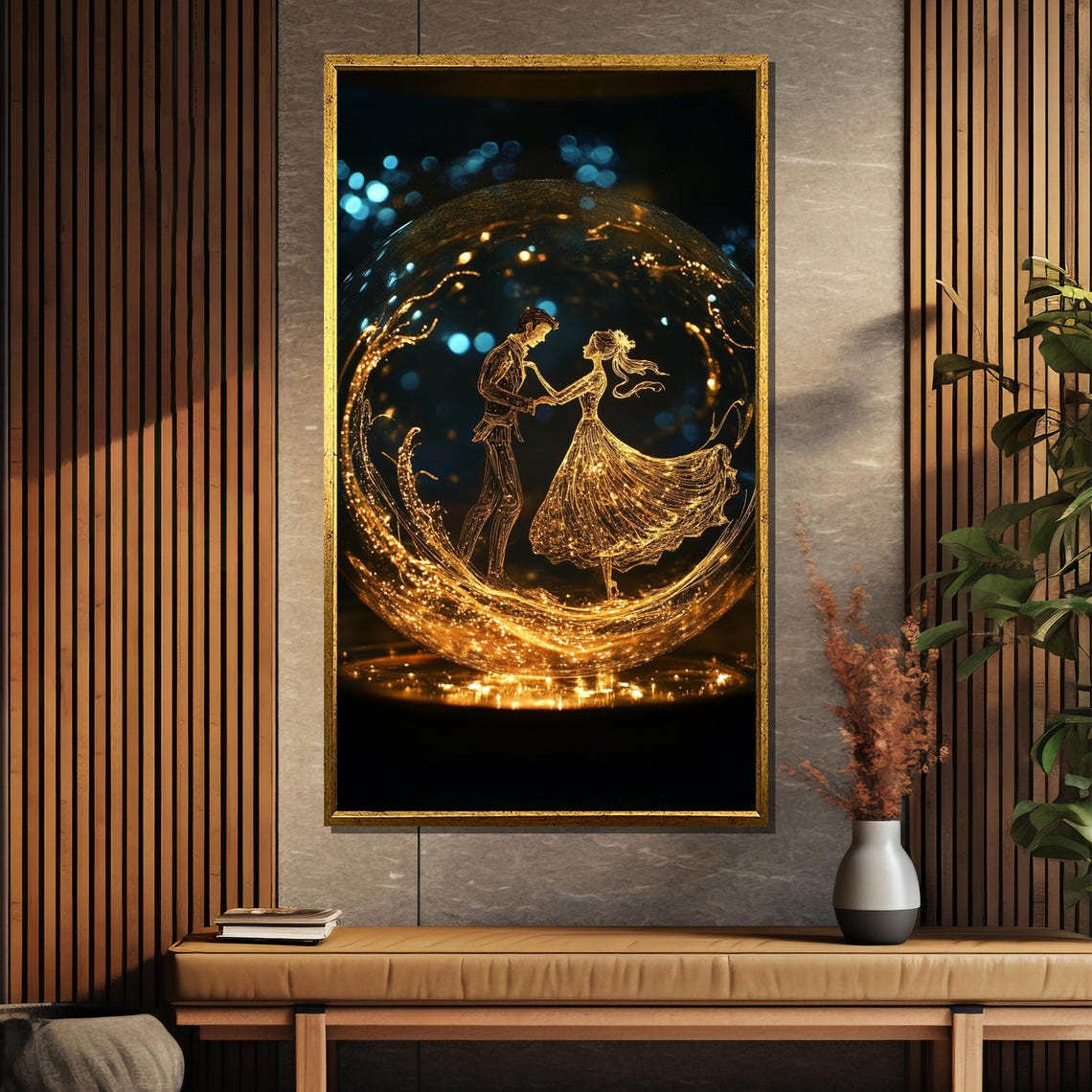 Romantic Dancing Couple In Golden Glow Enchanting Painting Gift For Special Moments - Image 5