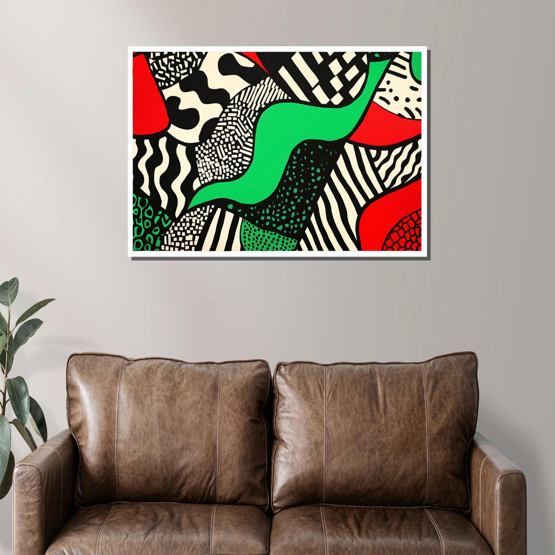 Geometric Abstract with Green Ribbon on Black White and Red Poster - Image 2