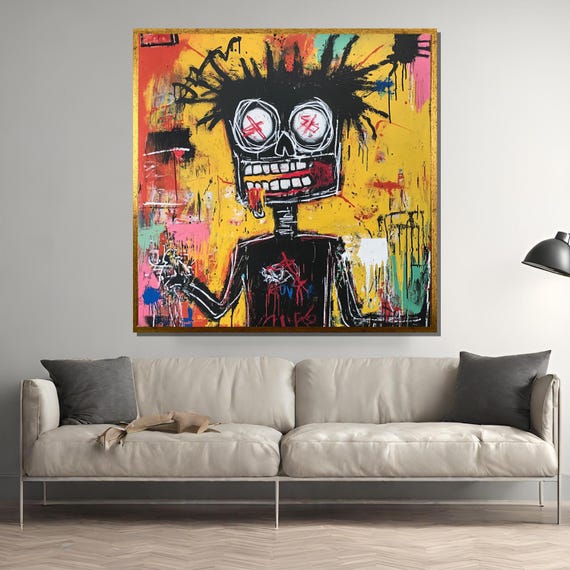 Basquiat Graffiti Painting Abstract Expressionist Skull Art Urban Street Style Wall Decor Vibrant Pop Art Gift