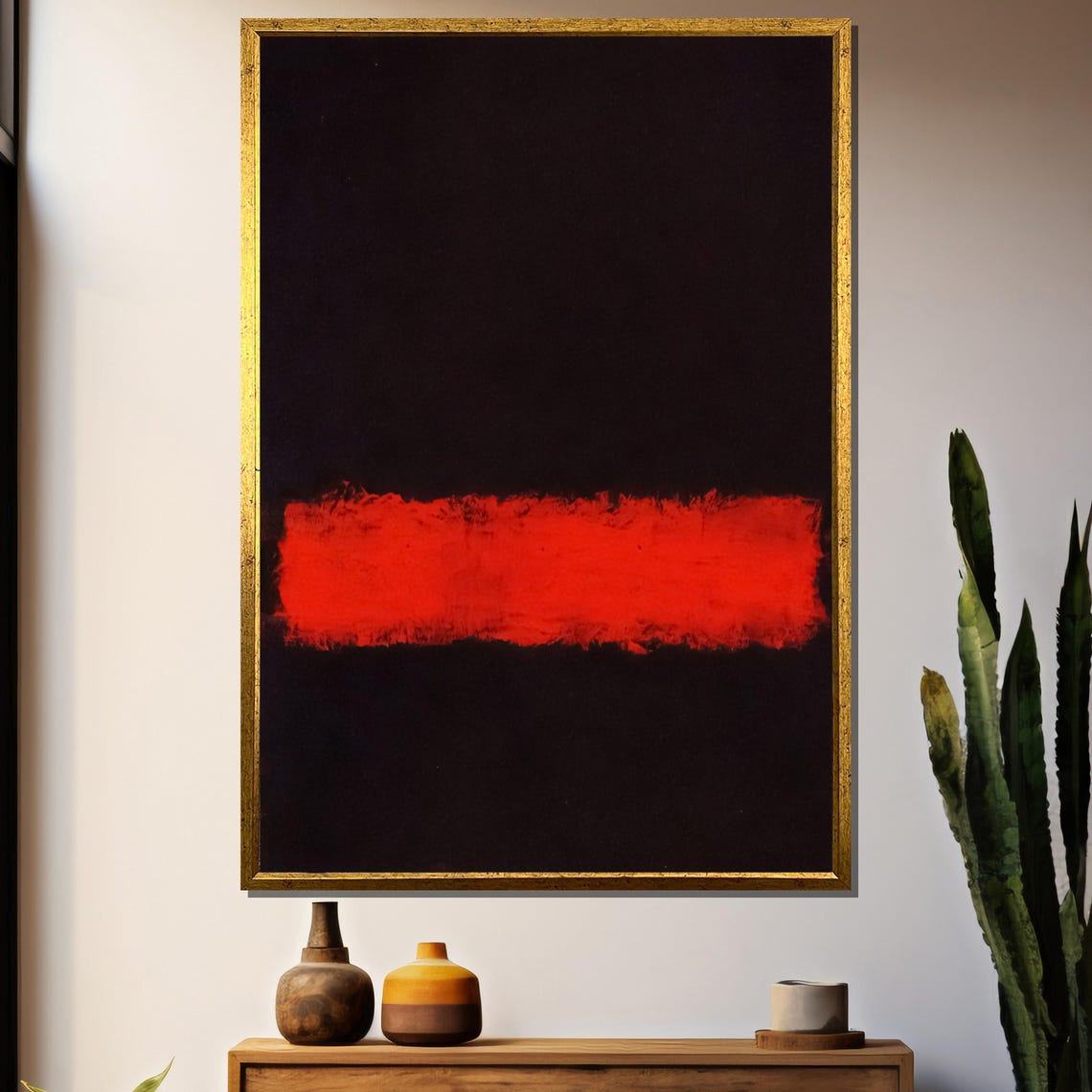 Stark Black With Glowing Red Band Abstract Color Field Poster