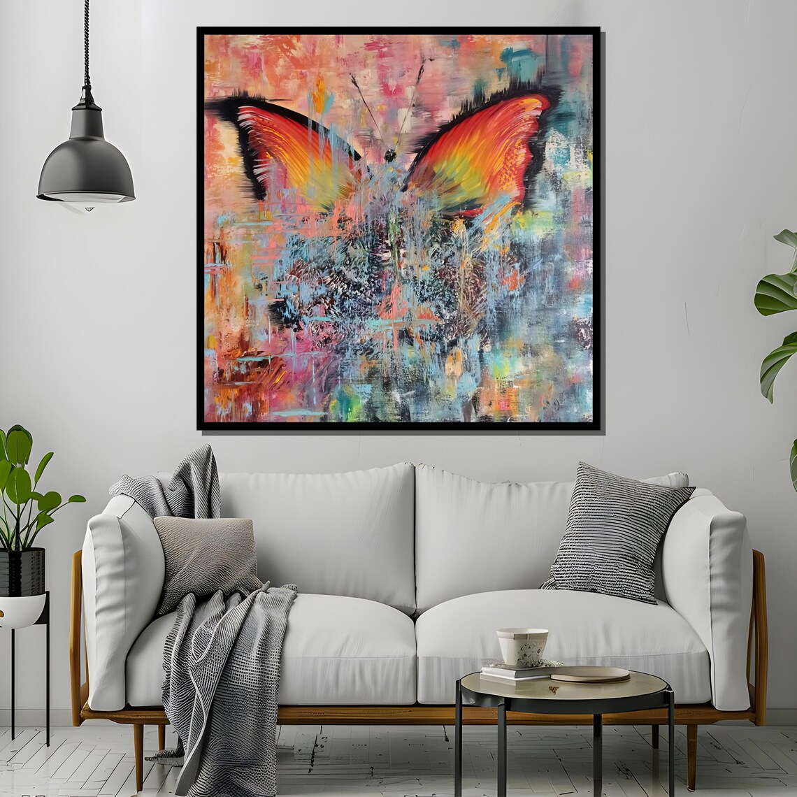 Abstract Butterfly with Fiery Wings Textured Colorful Art Poster - Image 4