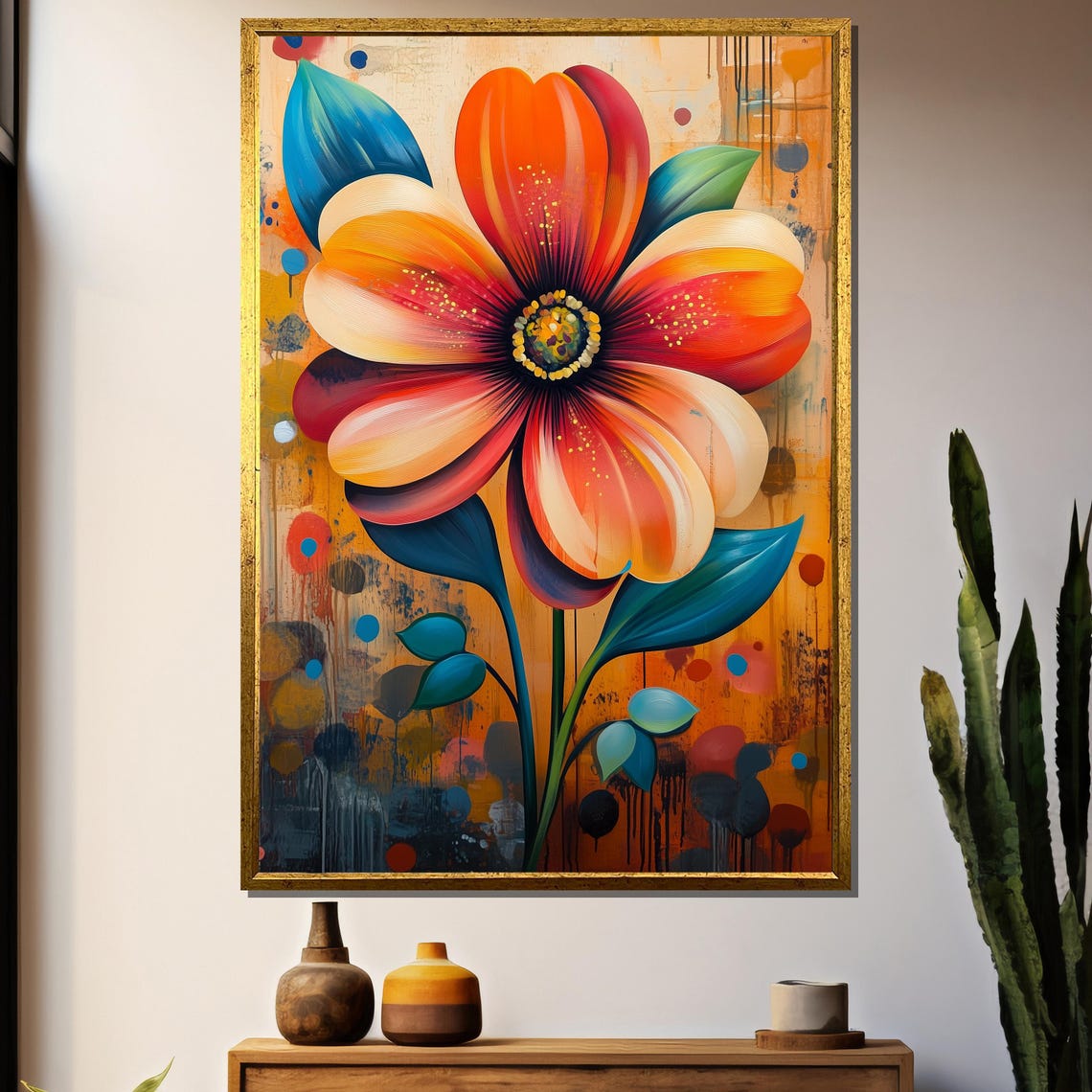 Bold Graffiti Style Flower Orange Bloom Urban Street Art Poster