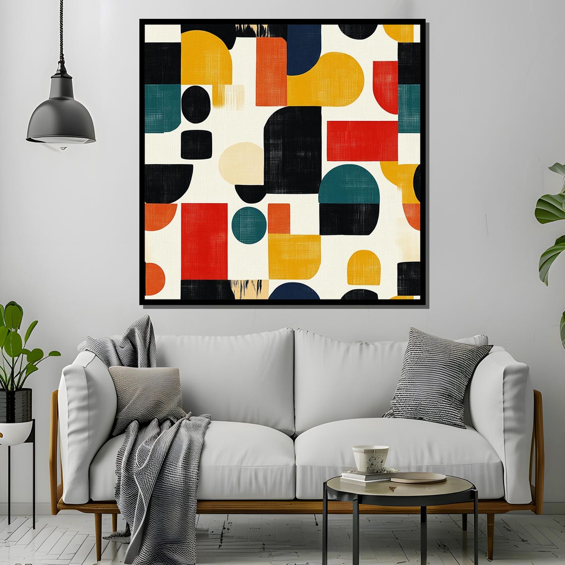 Mid Century Modern Geometric Painting Abstract Retro Wall Art Colorful Home Decor Gift - Image 4