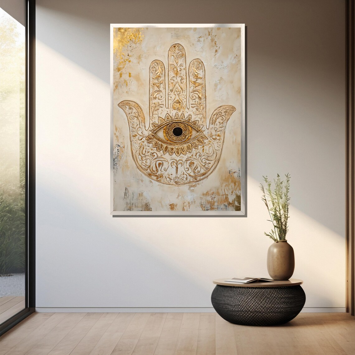 Golden Hamsa Hand With Evil Eye Spiritual Protection Art Poster - Image 3