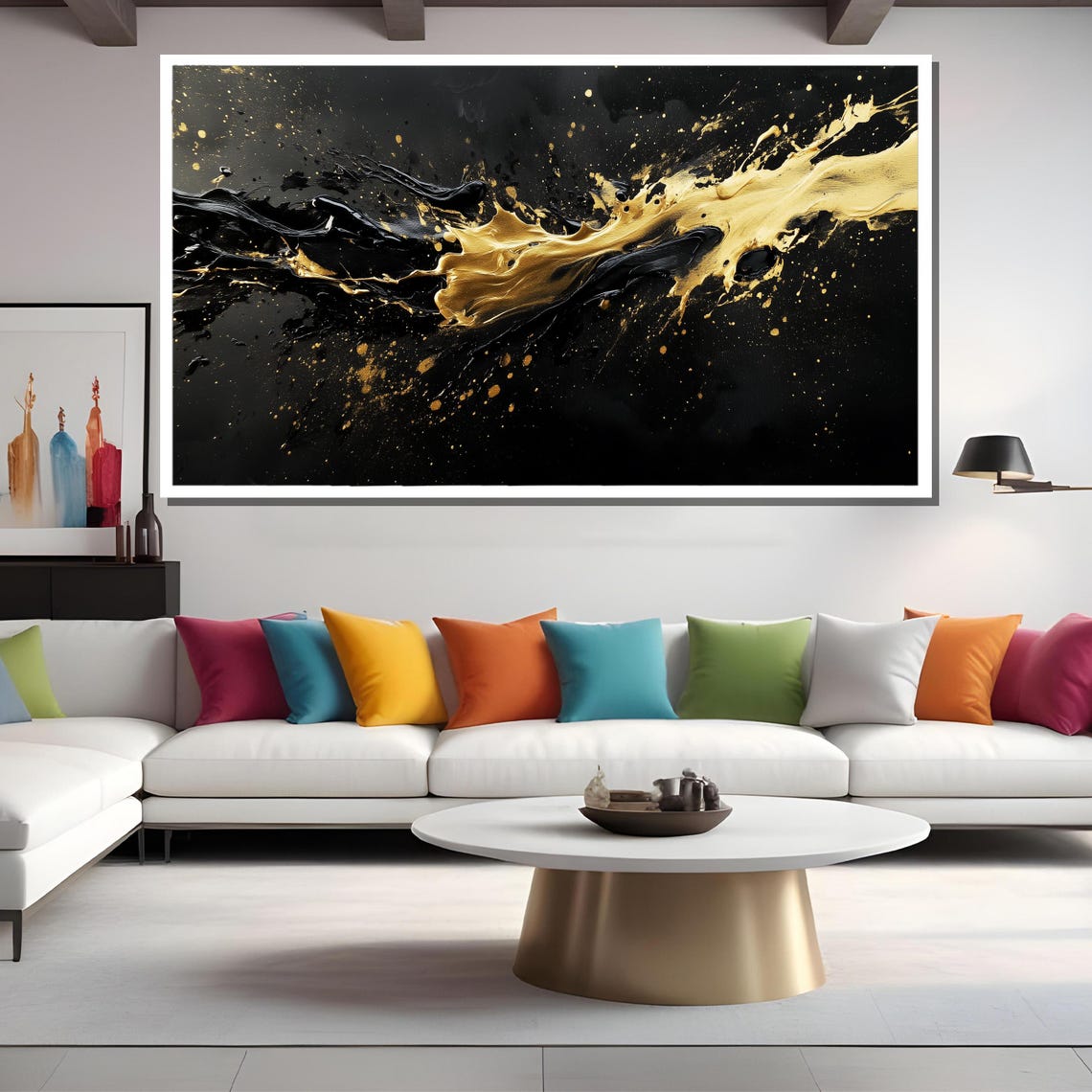 Black And Gold Splash Abstract Painting Luxury Modern Poster - Image 2