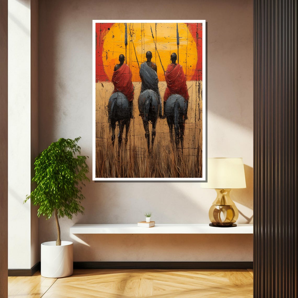 Three African Horsemen Riding Toward A Fiery Sunset Sky Poster - Image 2
