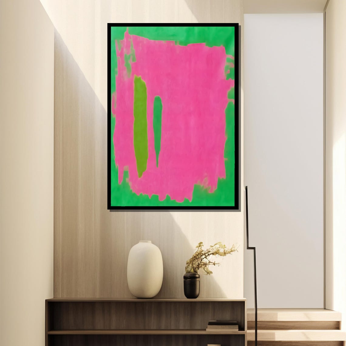 Pink And Green Color Field Abstract Soft Modern Calm Art Poster - Image 4