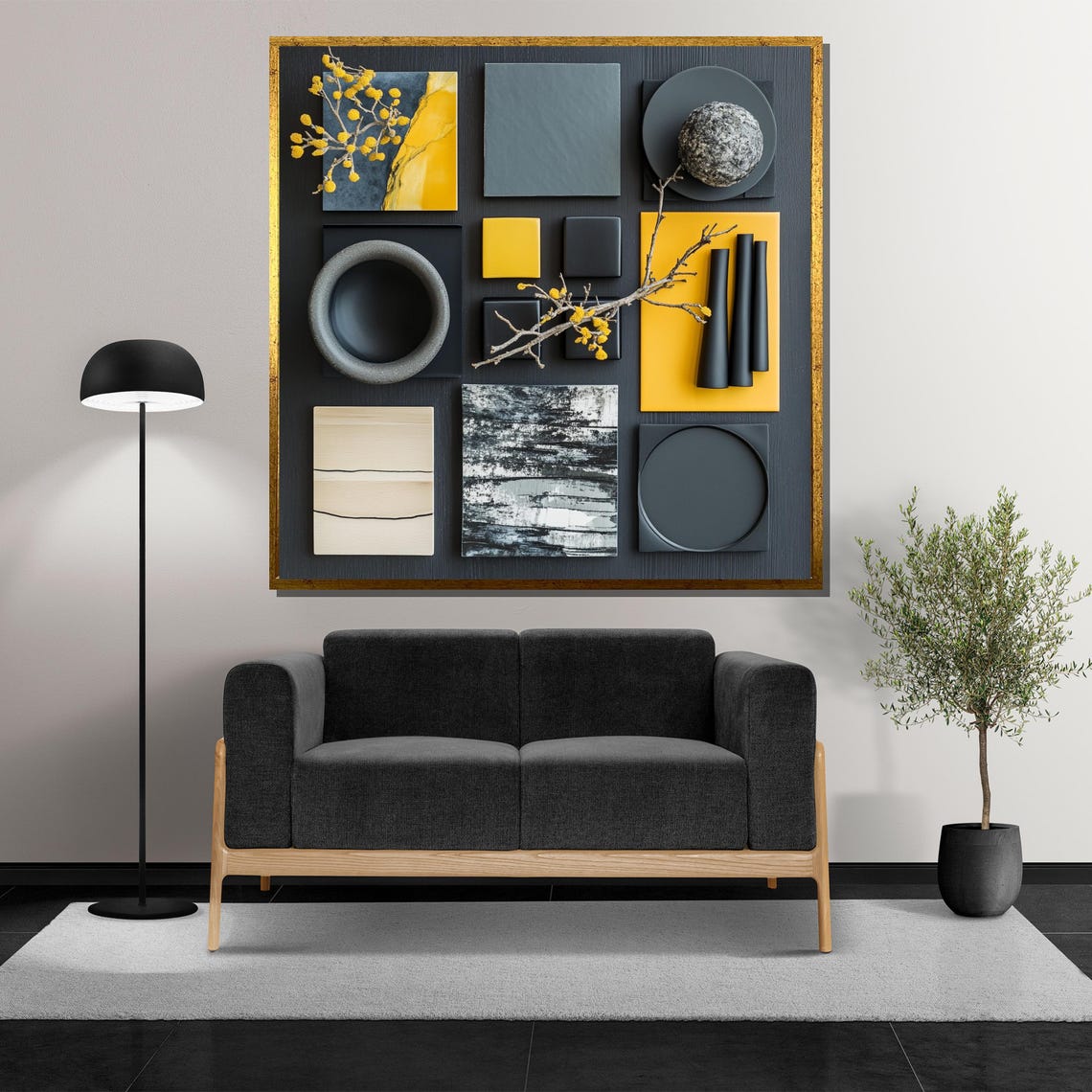 Black and Yellow Modern Geometric Mood Board Botanical Poster - Image 5