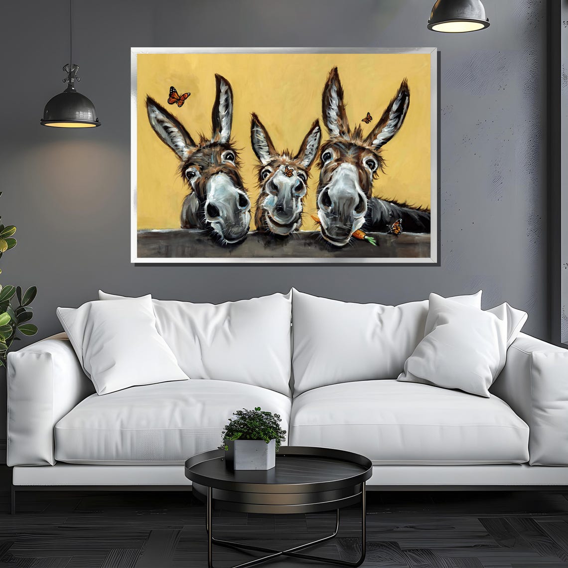 Three Playful Donkeys Peeking Over Wooden Fence Humor Wall Poster - Image 3