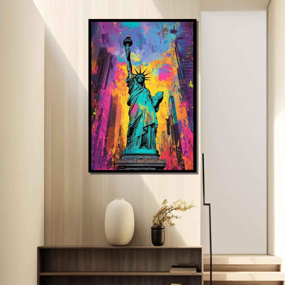 Neon Pop Art Statue Of Liberty Rising Above The NYC Skyline Poster - Image 4
