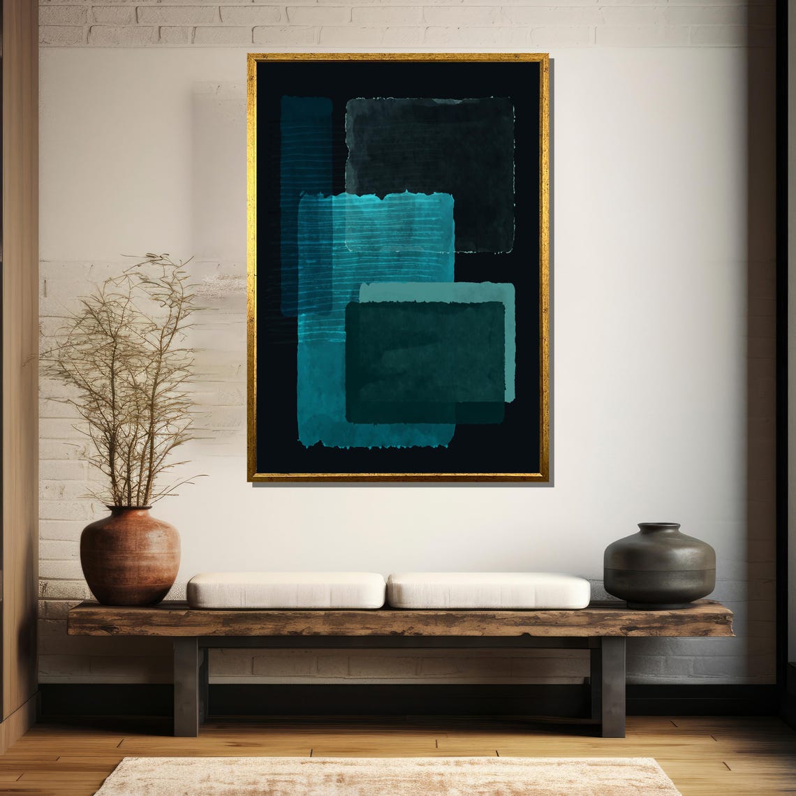Abstract Geometric Painting In Deep Teal And Black Modern Minimalist Art Gift For Bold Home Decor And Contemporary Interiors - Image 5