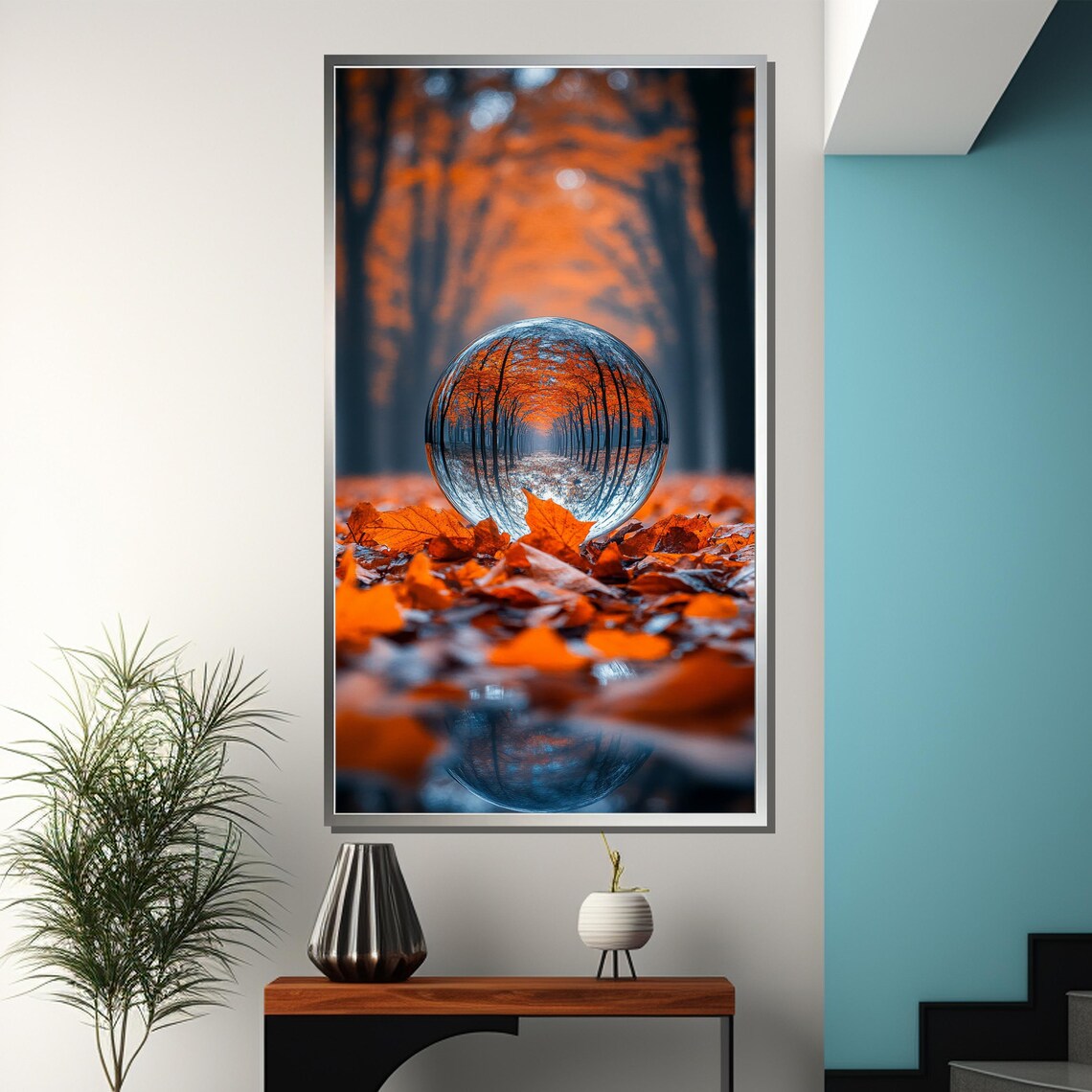 Crystal Ball Reflecting Autumn Forest on Bed of Fallen Leaves Poster - Image 3