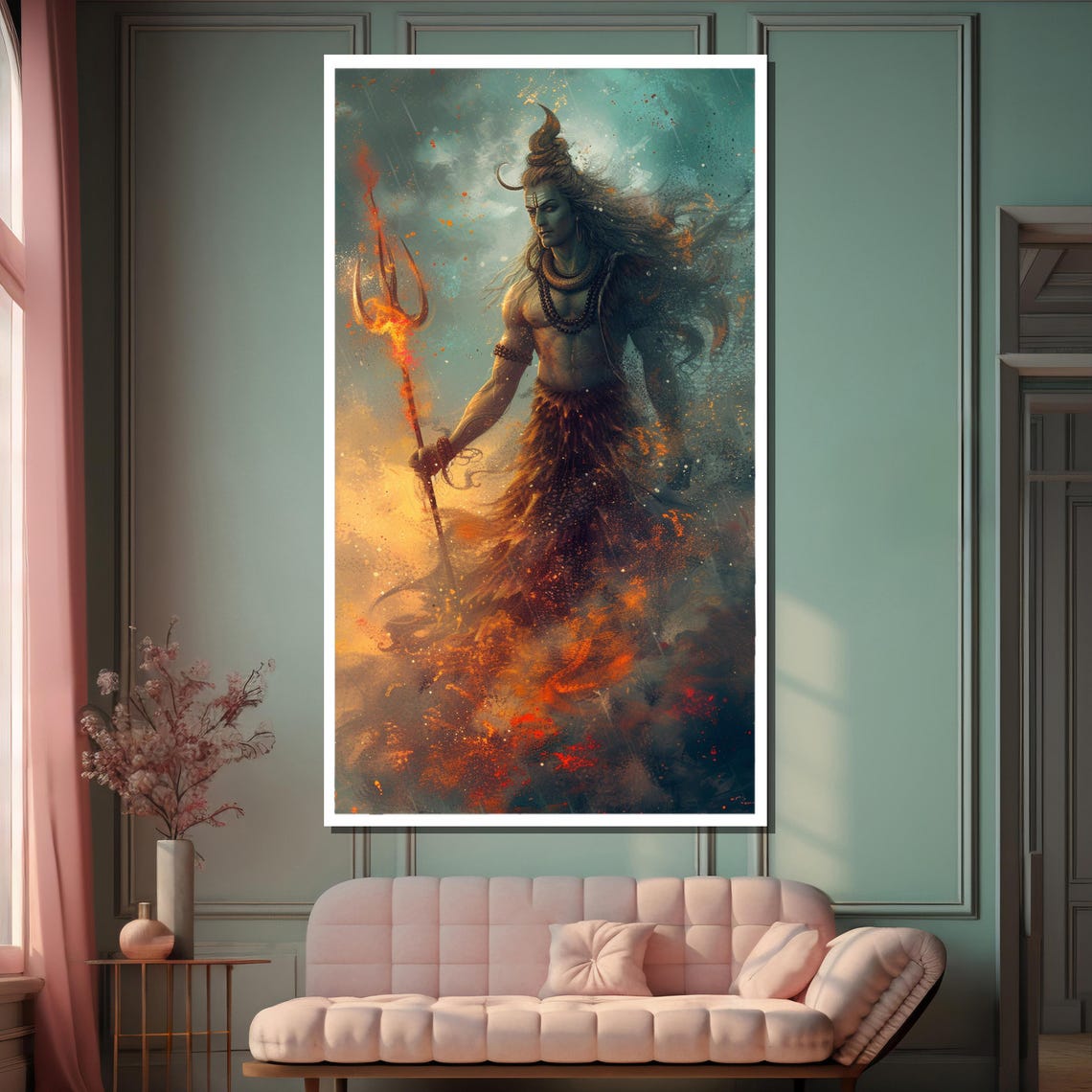 Majestic Lord Shiva With Trident Painting Divine Hindu Art Spiritual Wall Decor For Home Unique Gift For Meditation Devotion - Image 2