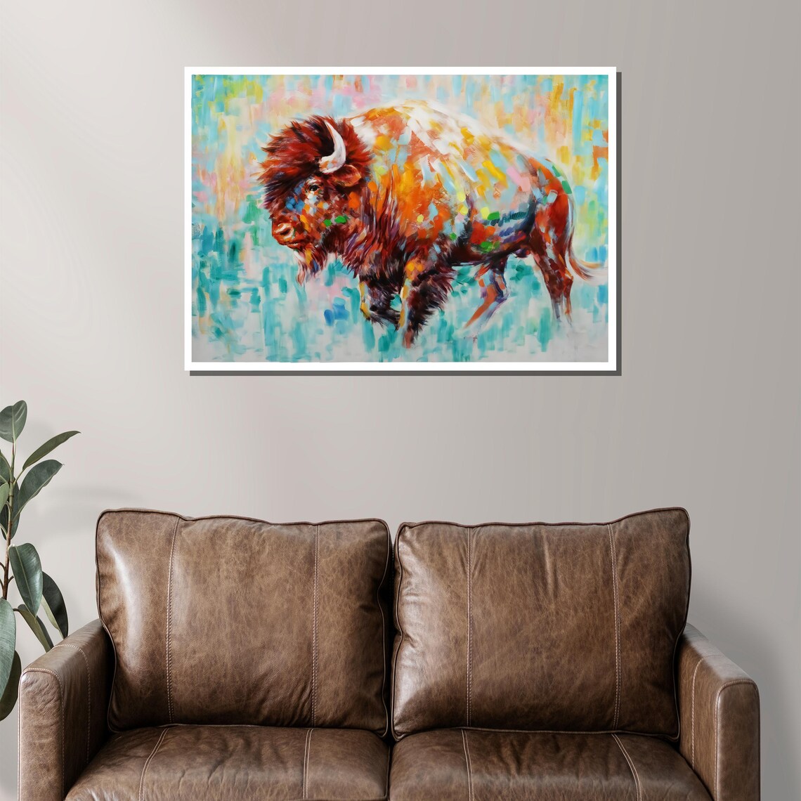 Colorful Bison In Vibrant Impasto Brushstrokes Wildlife Art Poster - Image 2