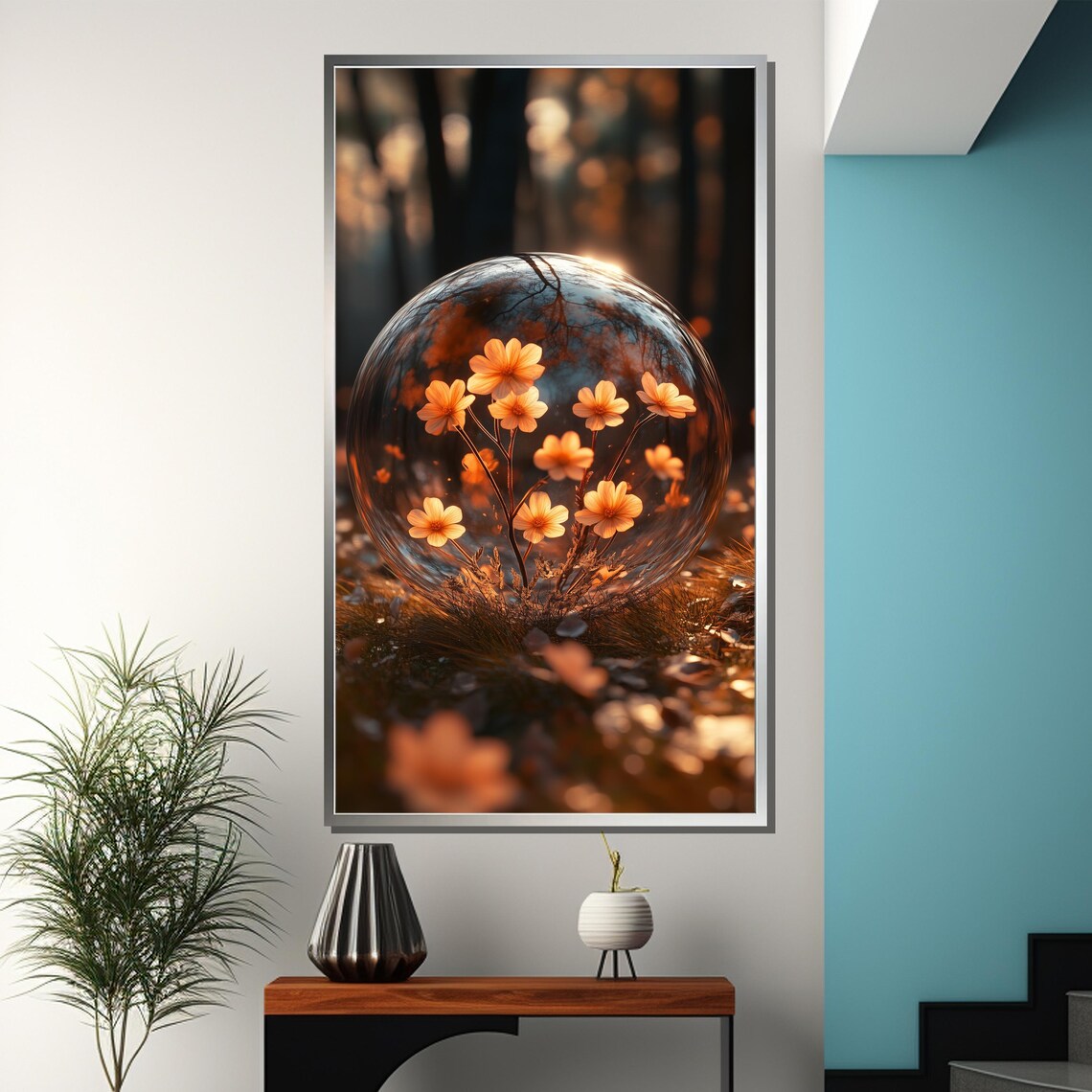 Glass Bubble with Orange Wildflowers in Warm Autumn Bokeh Poster - Image 3
