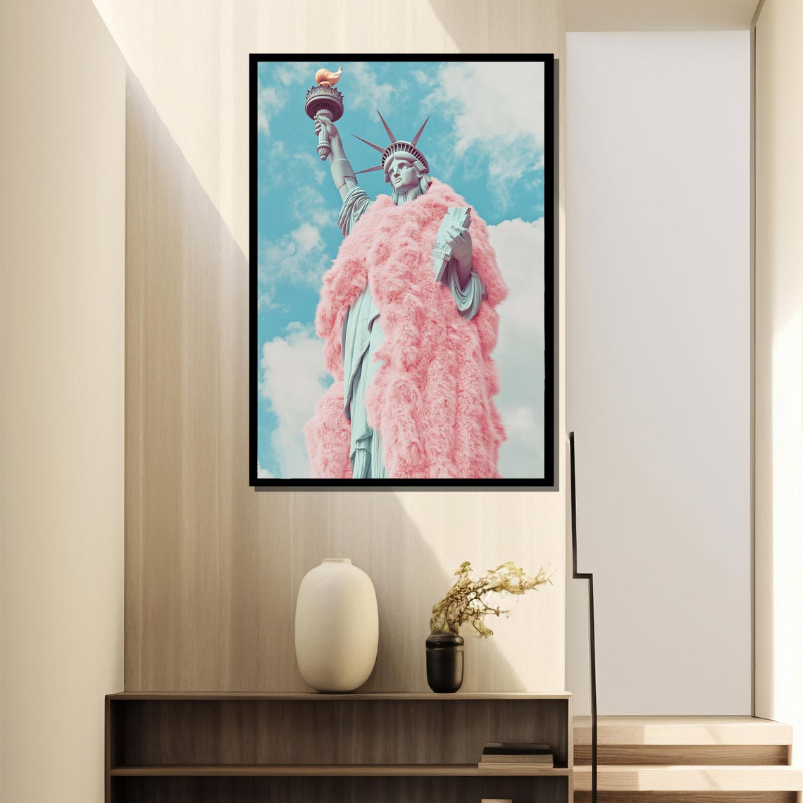 Statue Of Liberty Draped In A Fluffy Pink Fur Coat Pop Art Poster - Image 4