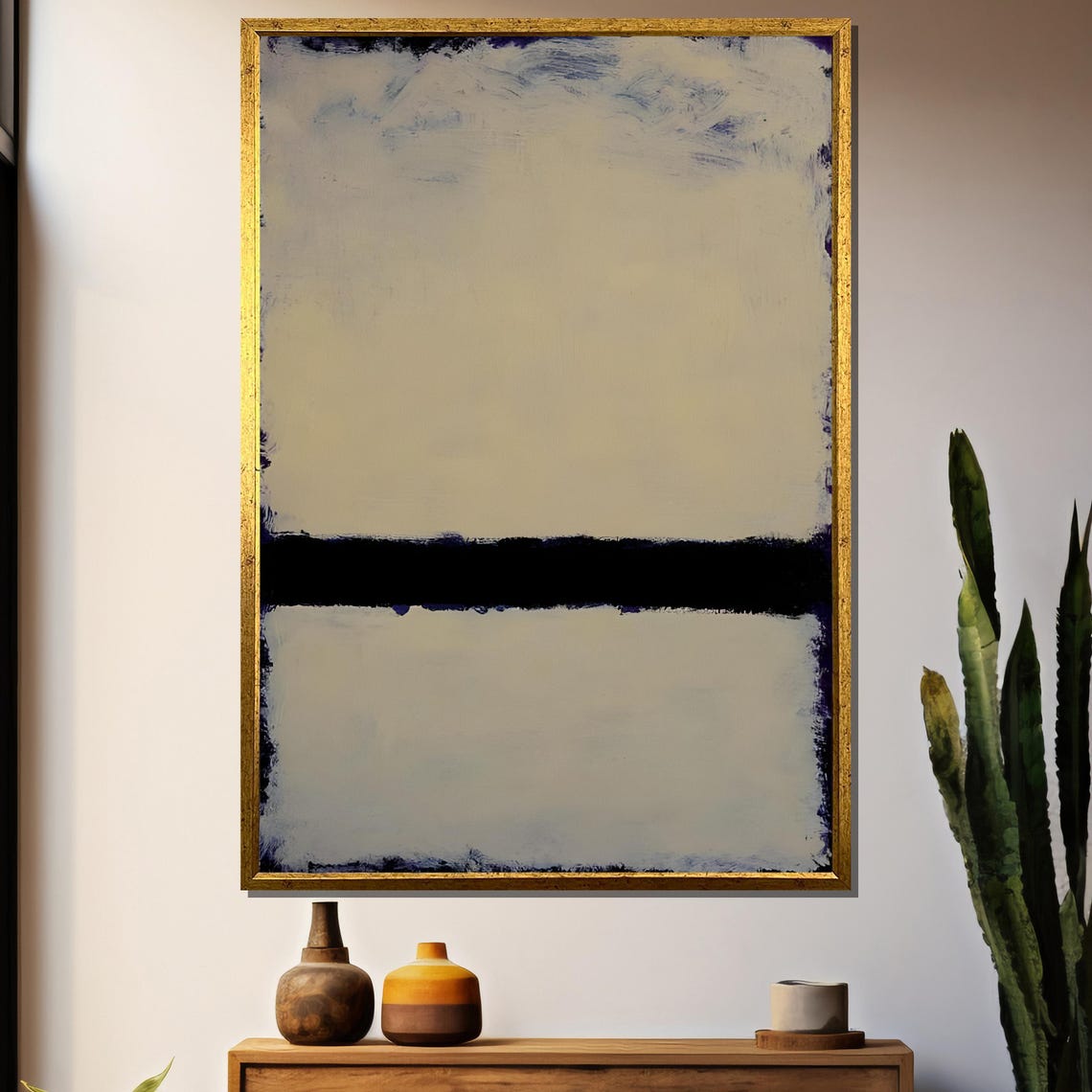 Soft Ivory Split By A Bold Black Abstract Color Field Poster