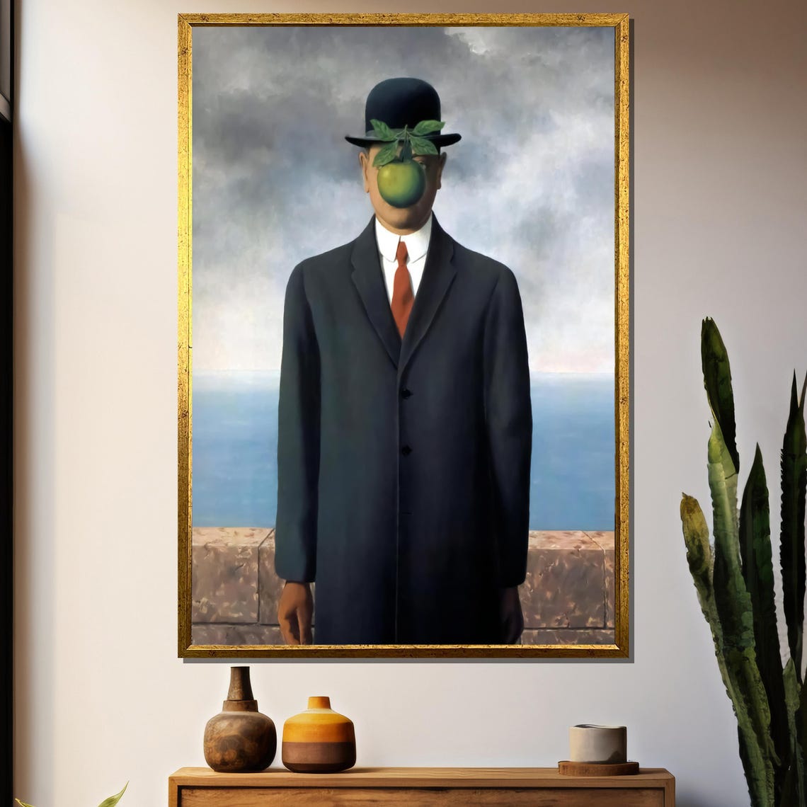 Rene Magritte The Son Of Man Green Apple Surreal Portrait Poster