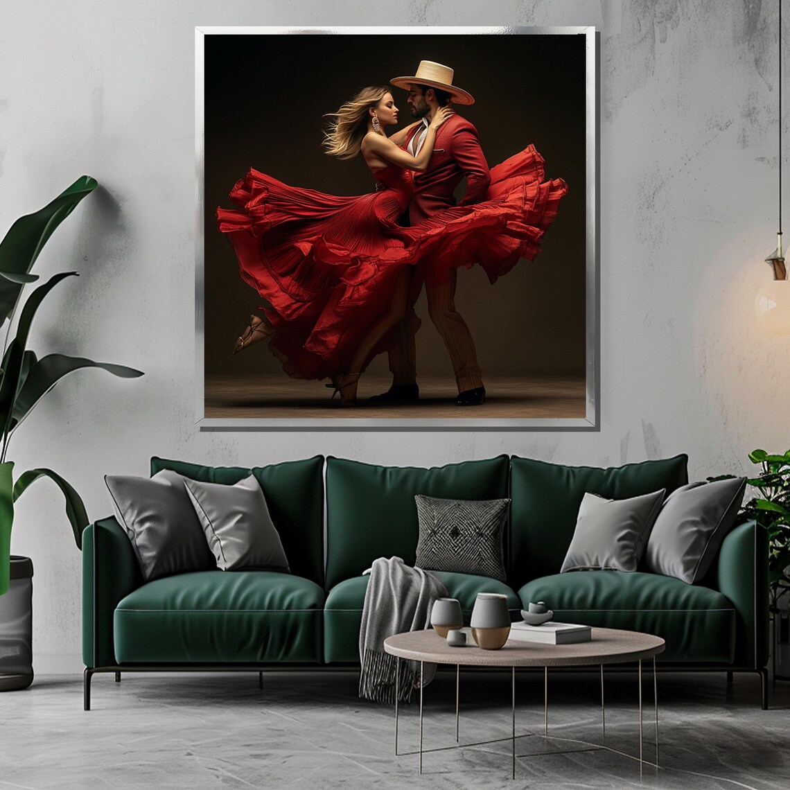 Dramatic Latin Dance Couple in Flowing Red Gown Dark Art Poster - Image 3