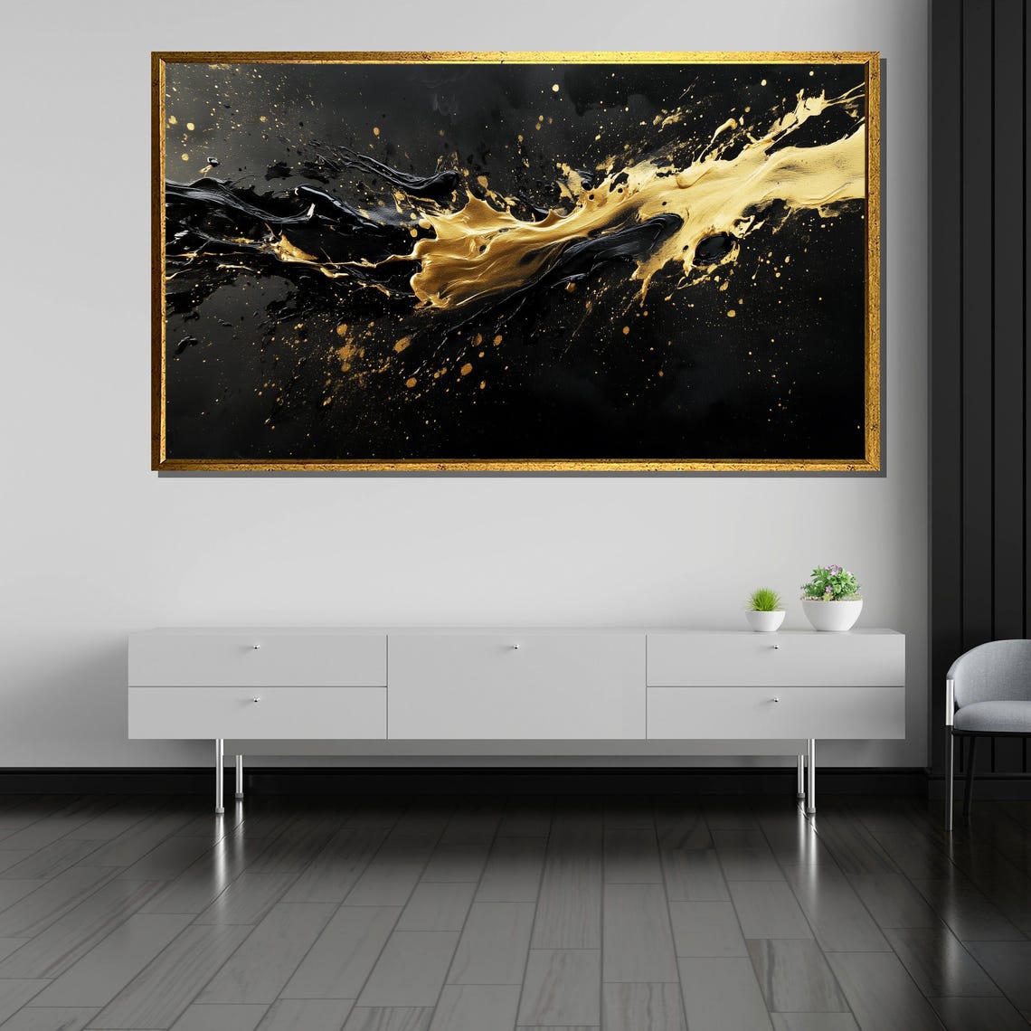 Black And Gold Splash Abstract Painting Luxury Modern Poster - Image 5