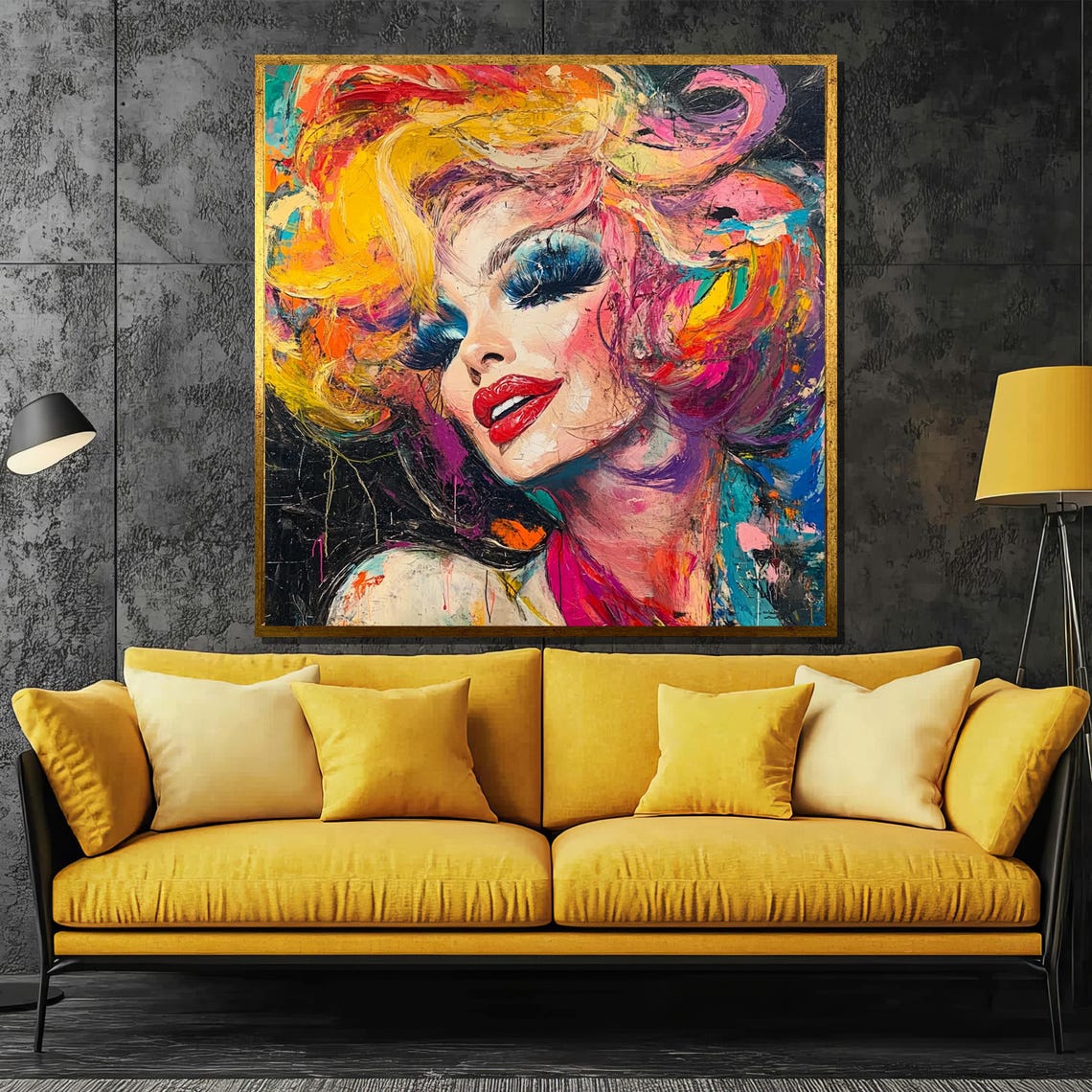 Vibrant Modern Portrait Painting Bold Art Gift For Glamorous Wall Decor