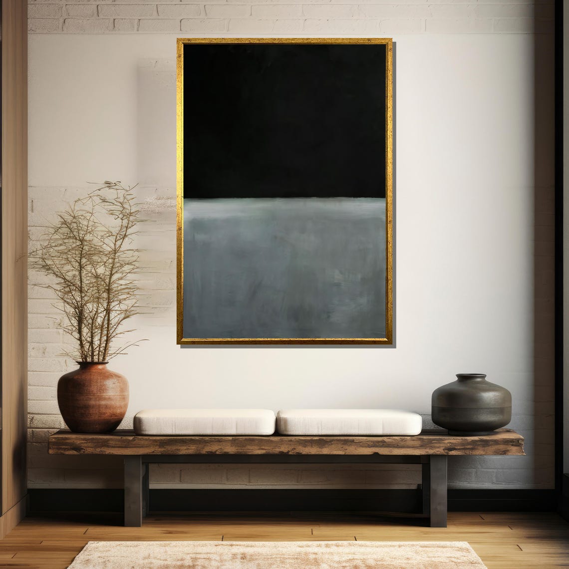 Monochrome Black and Grey Minimalist Color Field Abstract Poster - Image 5
