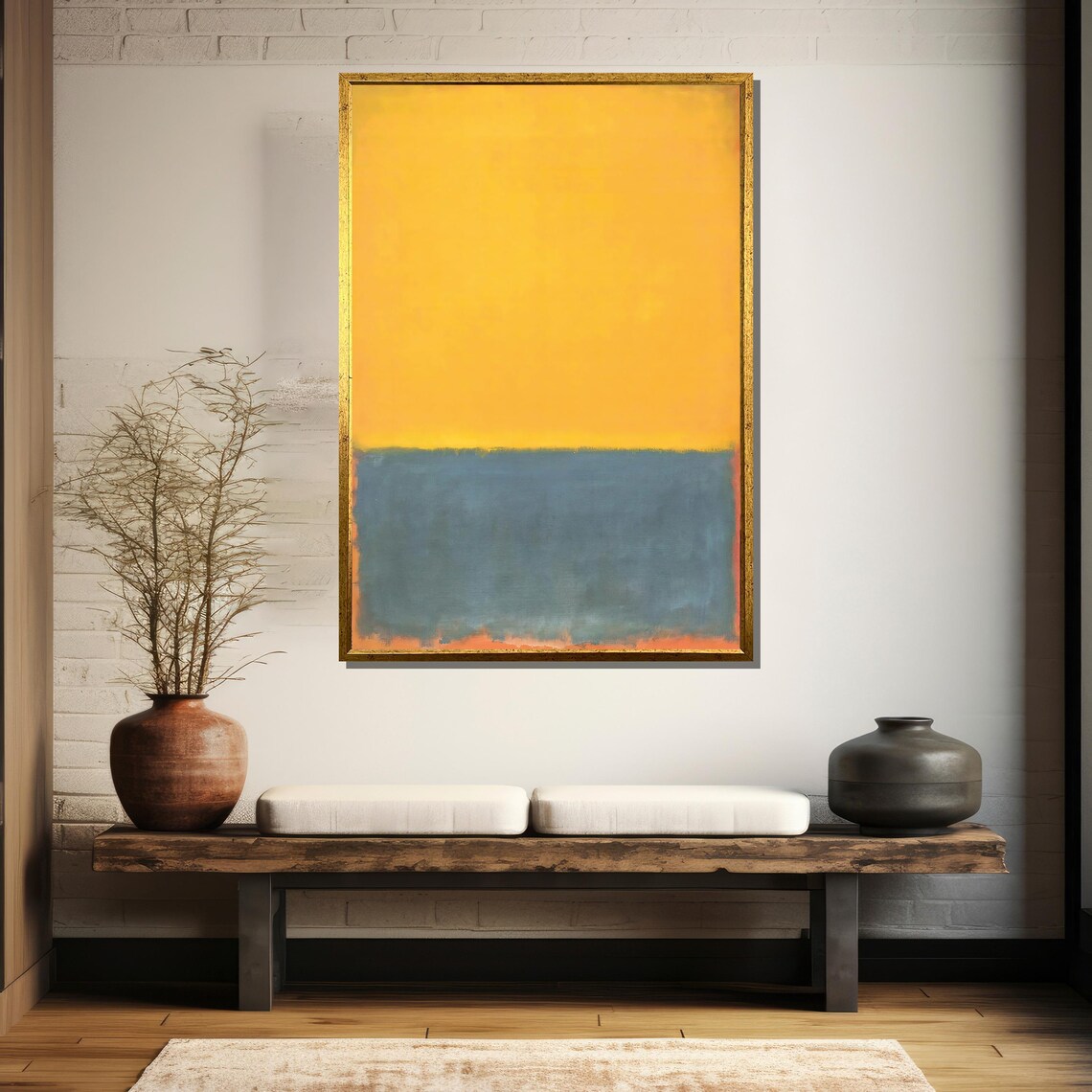 Sunny Yellow Over Muted Teal Blocks Modern Abstract Art Poster - Image 5