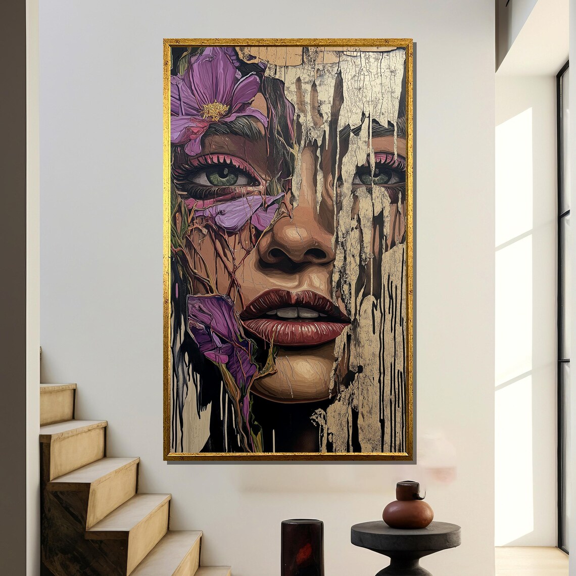 Surreal Floral Portrait Peeling Paint Texture Feminine Poster