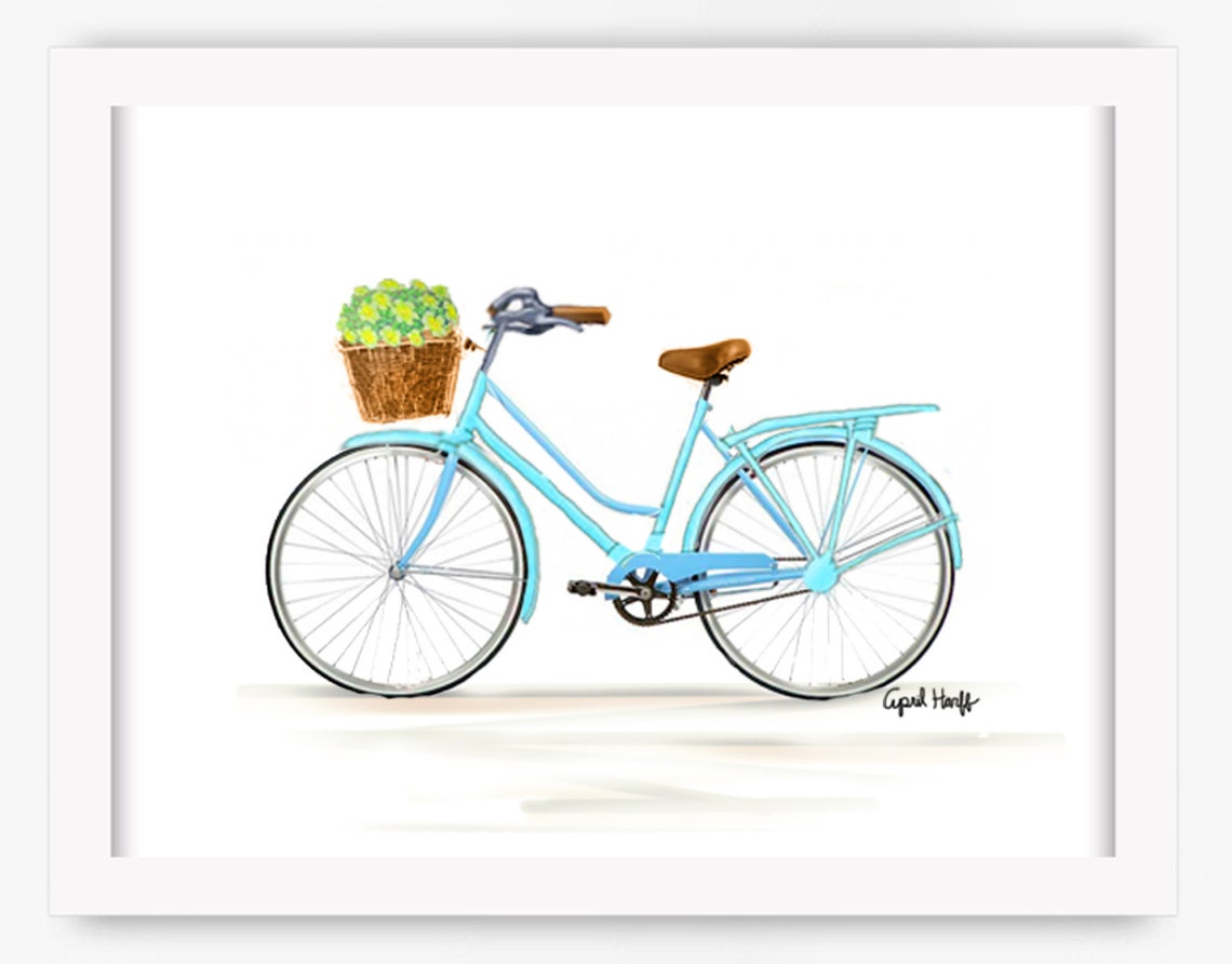 Bicycle Baby Blue Print Summer Watercolor Drawing Wall Art Flower Painting Bike Illustration Handmade Boy Or Girl Photo Present - Image 3