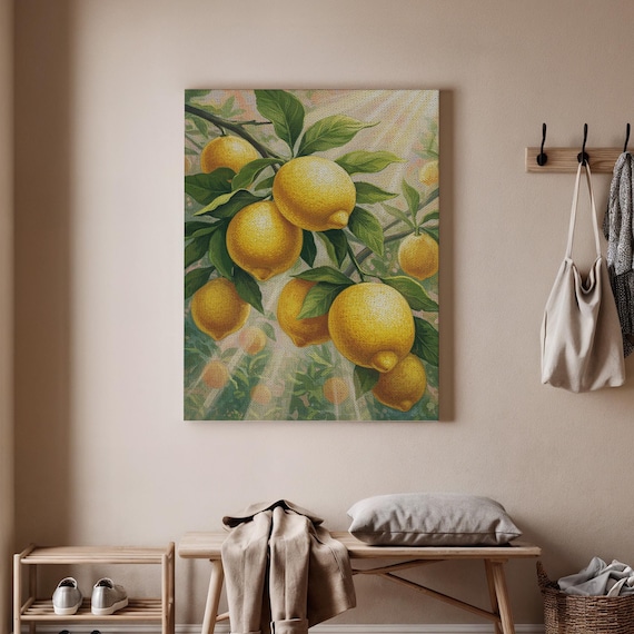 Fresh Lemon Tree Branch Ripe Yellow Lemons Sunlit Botanical Poster