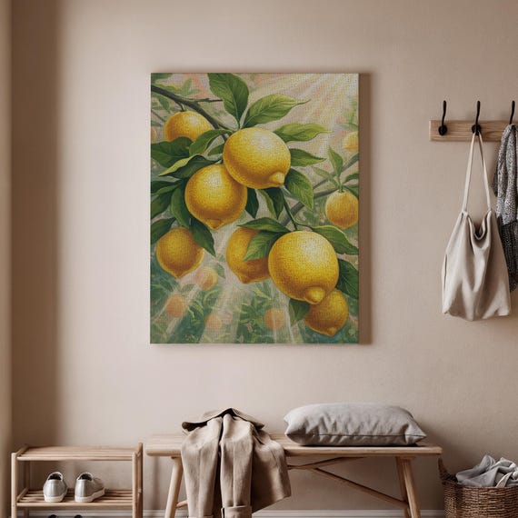Lemon Tree Art Print Branch Poster Bright Decor Fruit Wall Fresh Canvas Citrus Home Kitchen