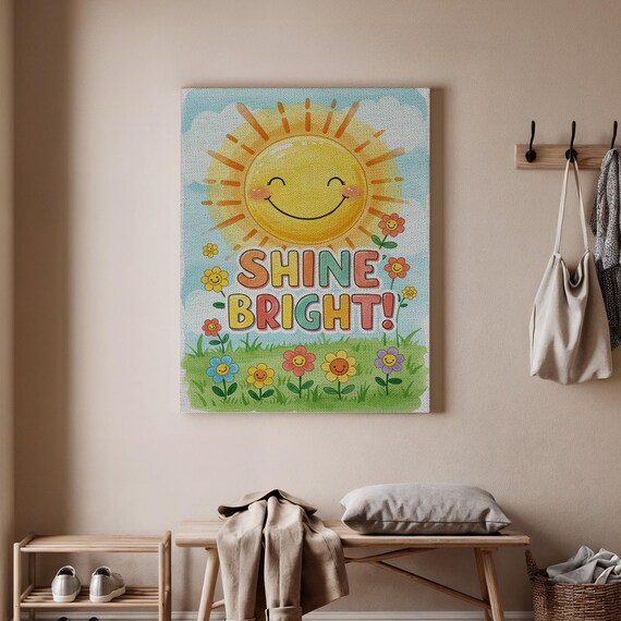 Shine Bright Smiling Sun Happy Flowers Cute Nursery Wall Poster