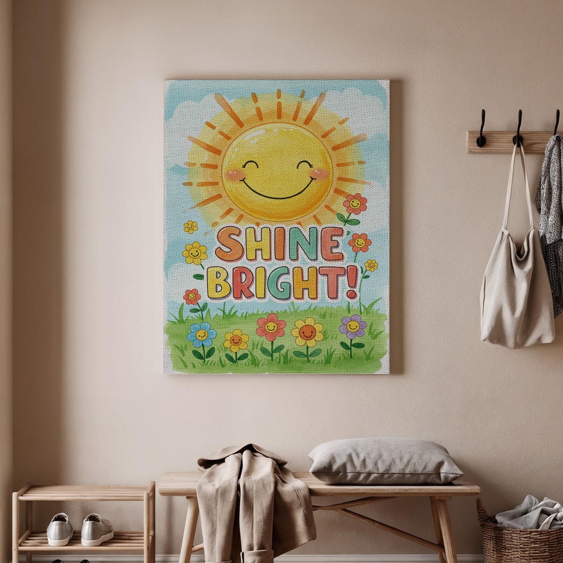 Shine Bright Smiling Sun Happy Flowers Cute Nursery Wall Poster