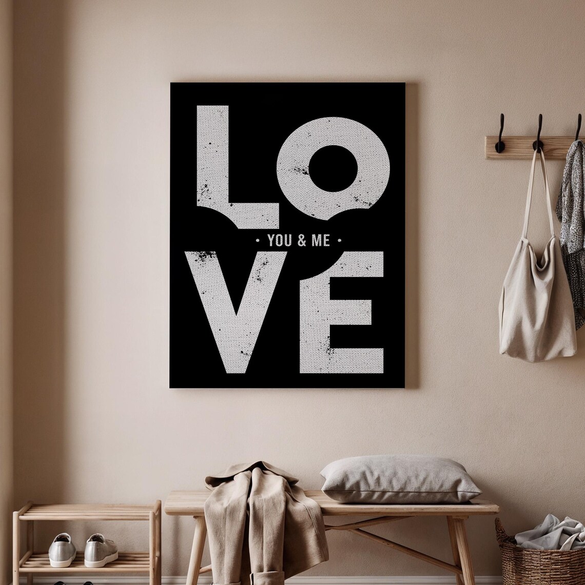 Love You and Me Typography Bold Black and White Love Quote Poster